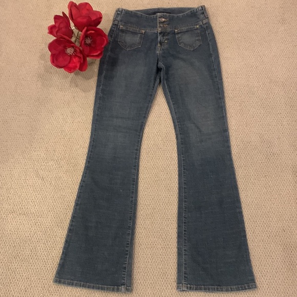 🌹 Vintage American Eagle Outfitter’s • Flare Mid Rise Denim Blue Jeans - Picture 1 of 13